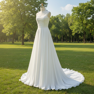Classic A-line Vneck Chiffon Wedding Dress with Wide Strap