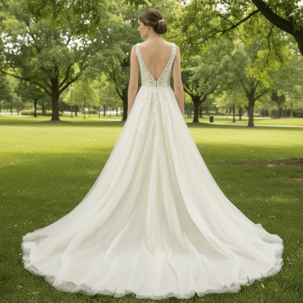 A Line Deep V-Neck Wedding Dresses with Tank Sleeve - Rosymae