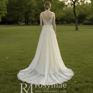 A-line Elegant Sheer Bodice Wedding Dress with Tank Top - Rosymae