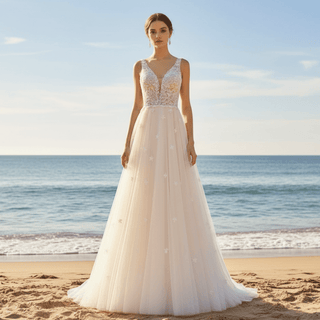 A-line Elegant Sheer Bodice Wedding Dress with Tank Top - Rosymae