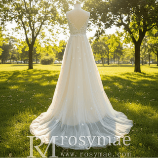 A-line Elegant Sheer Bodice Wedding Dress with Tank Top - Rosymae