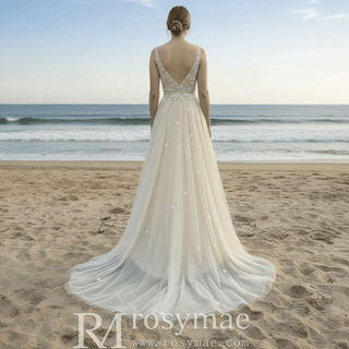 A-line Elegant Sheer Bodice Wedding Dress with Tank Top - Rosymae