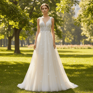 A-line Elegant Sheer Bodice Wedding Dress with Tank Top - Rosymae