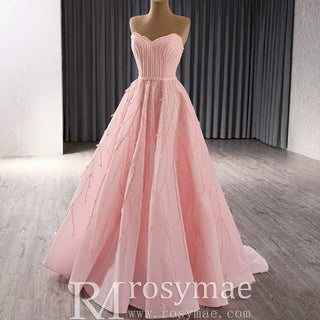 A-Line Floor Length Women Pink Prom Party Gowns Evening Dress - Rosymae