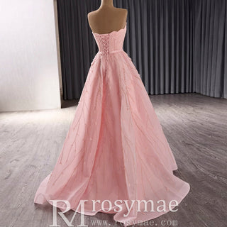A-Line Floor Length Women Pink Prom Party Gowns Evening Dress - Rosymae
