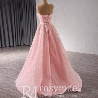 A-Line Floor Length Women Pink Prom Party Gowns Evening Dress - Rosymae