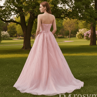 A-Line Floor Length Women Pink Prom Party Gowns Evening Dress - Rosymae