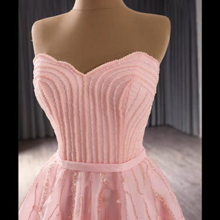 A-Line Floor Length Women Pink Prom Party Gowns Evening Dress - Rosymae