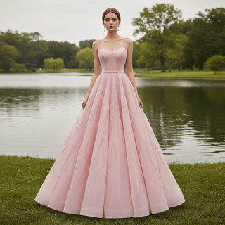 A-Line Floor Length Women Pink Prom Party Gowns Evening Dress - Rosymae