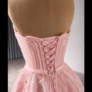 A-Line Floor Length Women Pink Prom Party Gowns Evening Dress - Rosymae