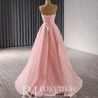 A-Line Floor Length Women Pink Prom Party Gowns Evening Dress - Rosymae