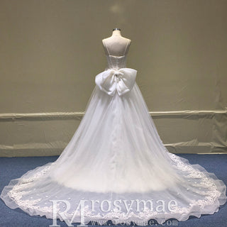 Elegant A-line Sheer Bodice Wedding Dress with Spaghetti Strap