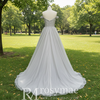 Off-Shoulder A-Line Sparkly Tulle Prom Dress with Vneck