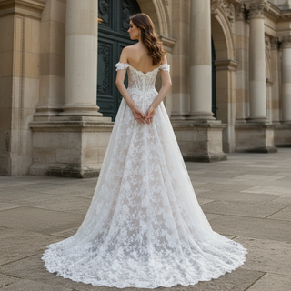 New Arrive Off Shoulder A-line Lace Bride Wedding Dress