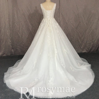Lace and Tulle A-line Wedding Dress with Square Neckline