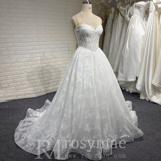 Princess A-line Overall Lace Wedding Dress with Sweetheart Neckline for Ethereal Looks