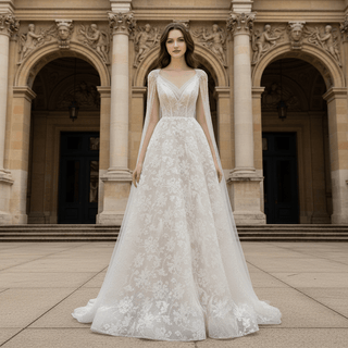 A-line Lace Wedding Dresses & Bridal with Capes and Feathers - Rosymae