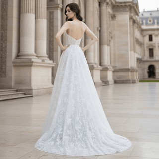 A-line Lace Wedding Dresses & Bridal with Capes and Feathers - Rosymae