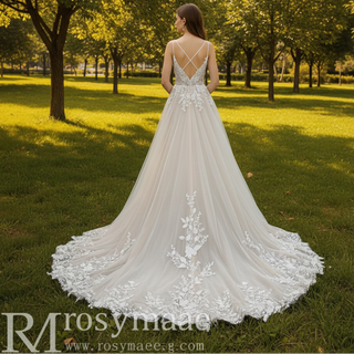 A-line Tulle Lace Wedding Dress with Spaghetti Strap
