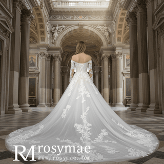A-Line Long Sleeve Multi-Color Lace Wedding Dresses - Rosymae