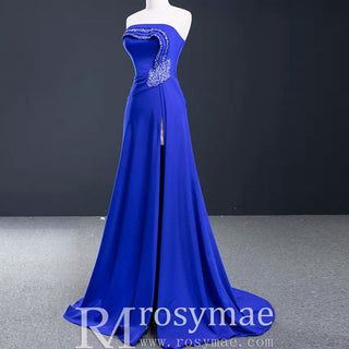 A-line Luxury Prom Dress Beaded Evening Gown with Leg Slit - Rosymae