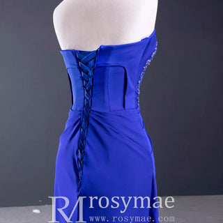 A-line Luxury Prom Dress Beaded Evening Gown with Leg Slit - Rosymae