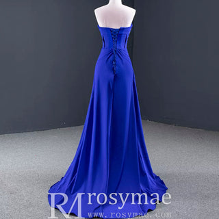 A-line Luxury Prom Dress Beaded Evening Gown with Leg Slit - Rosymae