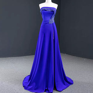 A-line Luxury Prom Dress Beaded Evening Gown with Leg Slit - Rosymae
