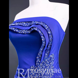 A-line Luxury Prom Dress Beaded Evening Gown with Leg Slit - Rosymae
