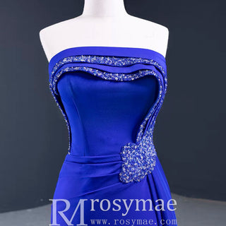 A-line Luxury Prom Dress Beaded Evening Gown with Leg Slit - Rosymae