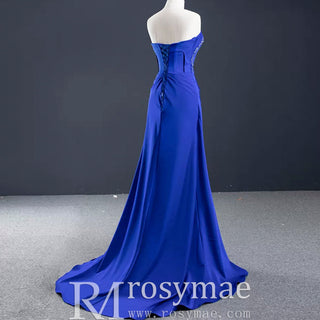 A-line Luxury Prom Dress Beaded Evening Gown with Leg Slit - Rosymae