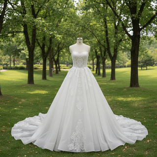 Romantic Sparkly A Line Mesh Wedding Dress with Sweetheart Neckline