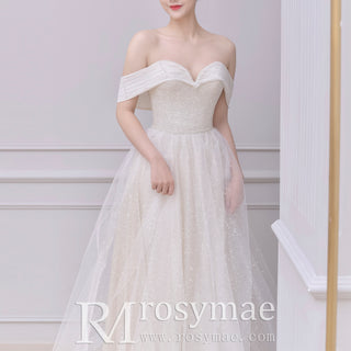 Off Shoulder A-line Wedding Dresses with Detachable Tulle Skirt