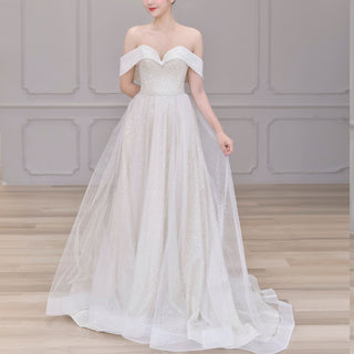 Off Shoulder A-line Wedding Dresses with Detachable Tulle Skirt