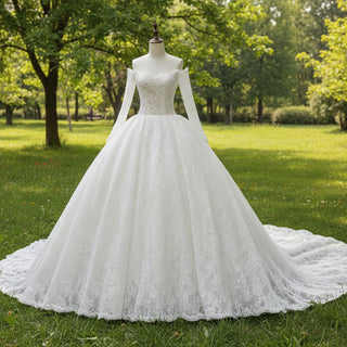 A-Line Off-the-Shoulder Long Sleeves Lace Wedding Dresses - Rosymae