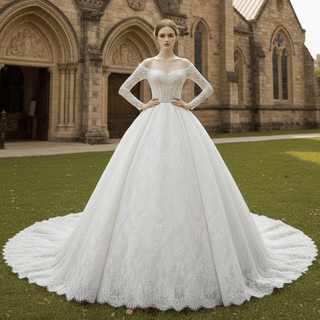 A-Line Off-the-Shoulder Long Sleeves Lace Wedding Dresses - Rosymae