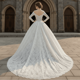 A-Line Off-the-Shoulder Long Sleeves Lace Wedding Dresses - Rosymae