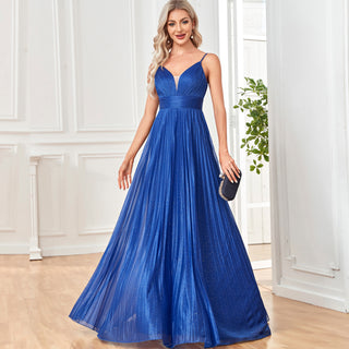 V-neck Pleated Formal Prom Gown Empire Waist Evening Dress with Spaghetti Strap Olive / 2XL V-neck Pleated Formal Prom Gown Empire Waist Evening Dress with Spaghetti Strap Olive / 2XL