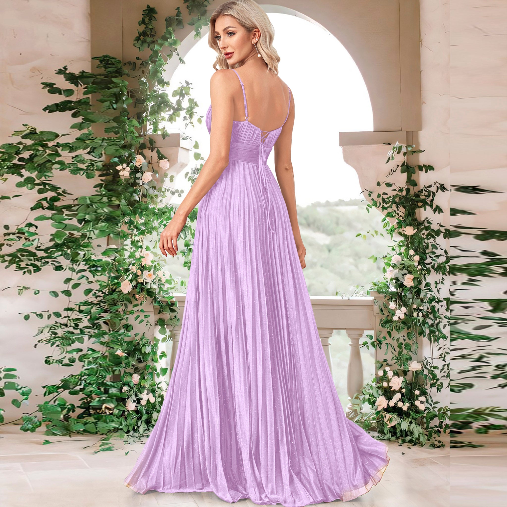 V-neck Pleated Formal Prom Gown Empire Waist Evening Dress with Spaghetti Strap Mint / S V-neck Pleated Formal Prom Gown Empire Waist Evening Dress with Spaghetti Strap Mint / S