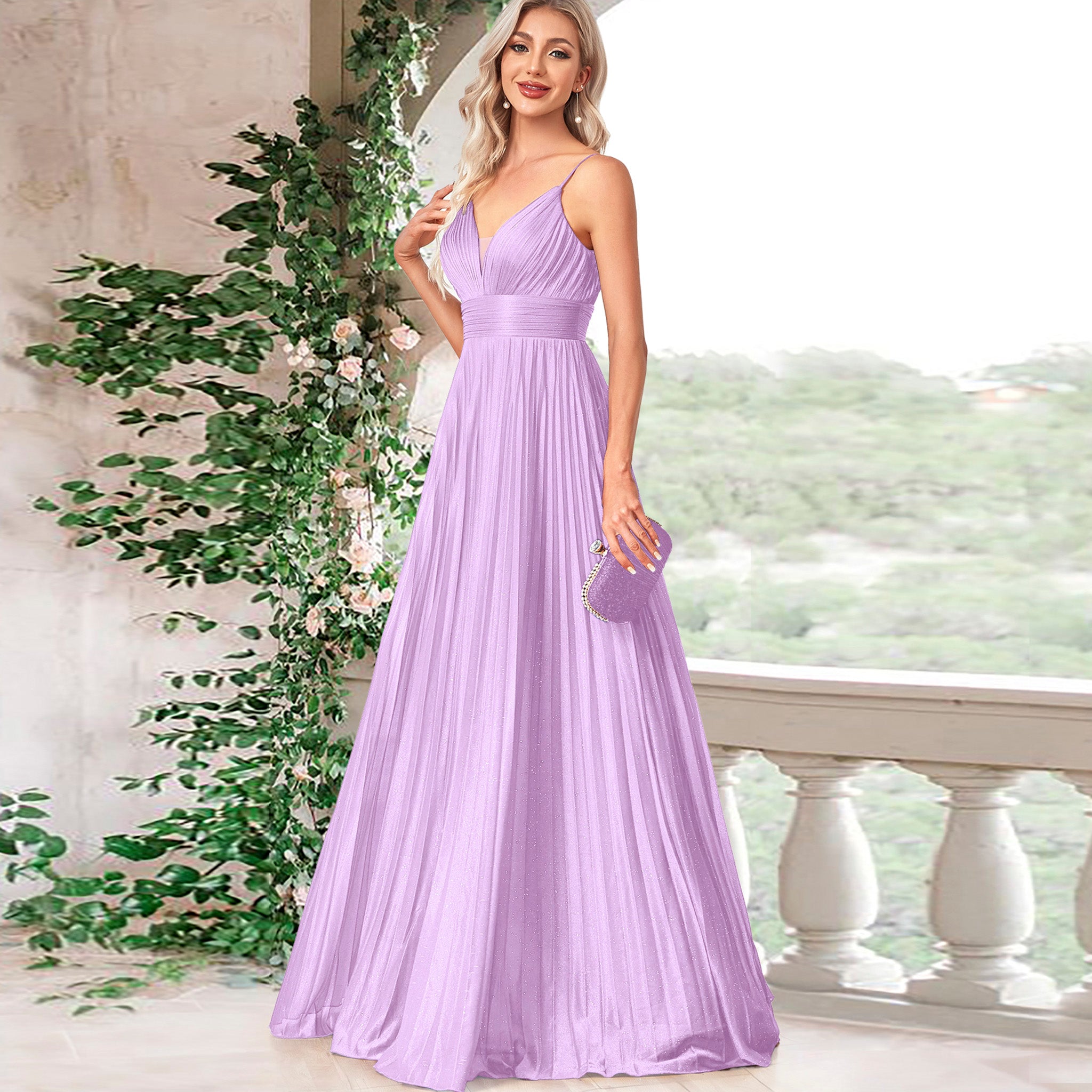 V-neck Pleated Formal Prom Gown Empire Waist Evening Dress with Spaghetti Strap Mint / S V-neck Pleated Formal Prom Gown Empire Waist Evening Dress with Spaghetti Strap Mint / S