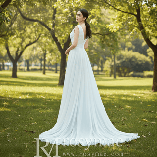 A-line Princess Chiffon V-neck Wedding Dresses with Tank Top - Rosymae