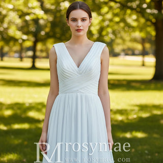 A-line Princess Chiffon V-neck Wedding Dresses with Tank Top - Rosymae
