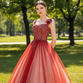 A Line Red Evening Dress Party Gown with Tank Strap - Rosymae