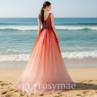 A Line Red Evening Dress Party Gown with Tank Strap - Rosymae