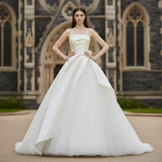 Strapless Asymmetrical Wedding Dress Ruffle Bridal Gown