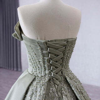A-line Satin Wedding Dress Strapless Asymmetrical Formal Gown - Rosymae