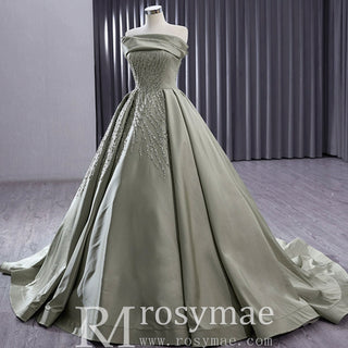 A-line Satin Wedding Dress Strapless Asymmetrical Formal Gown - Rosymae