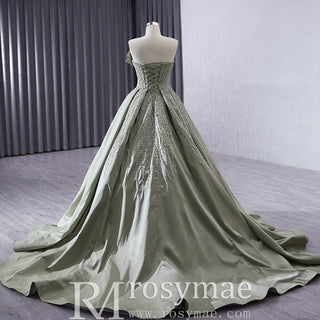 A-line Satin Wedding Dress Strapless Asymmetrical Formal Gown - Rosymae