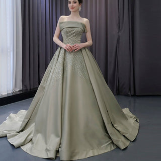 A-line Satin Wedding Dress Strapless Asymmetrical Formal Gown - Rosymae