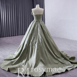 A-line Satin Wedding Dress Strapless Asymmetrical Formal Gown - Rosymae